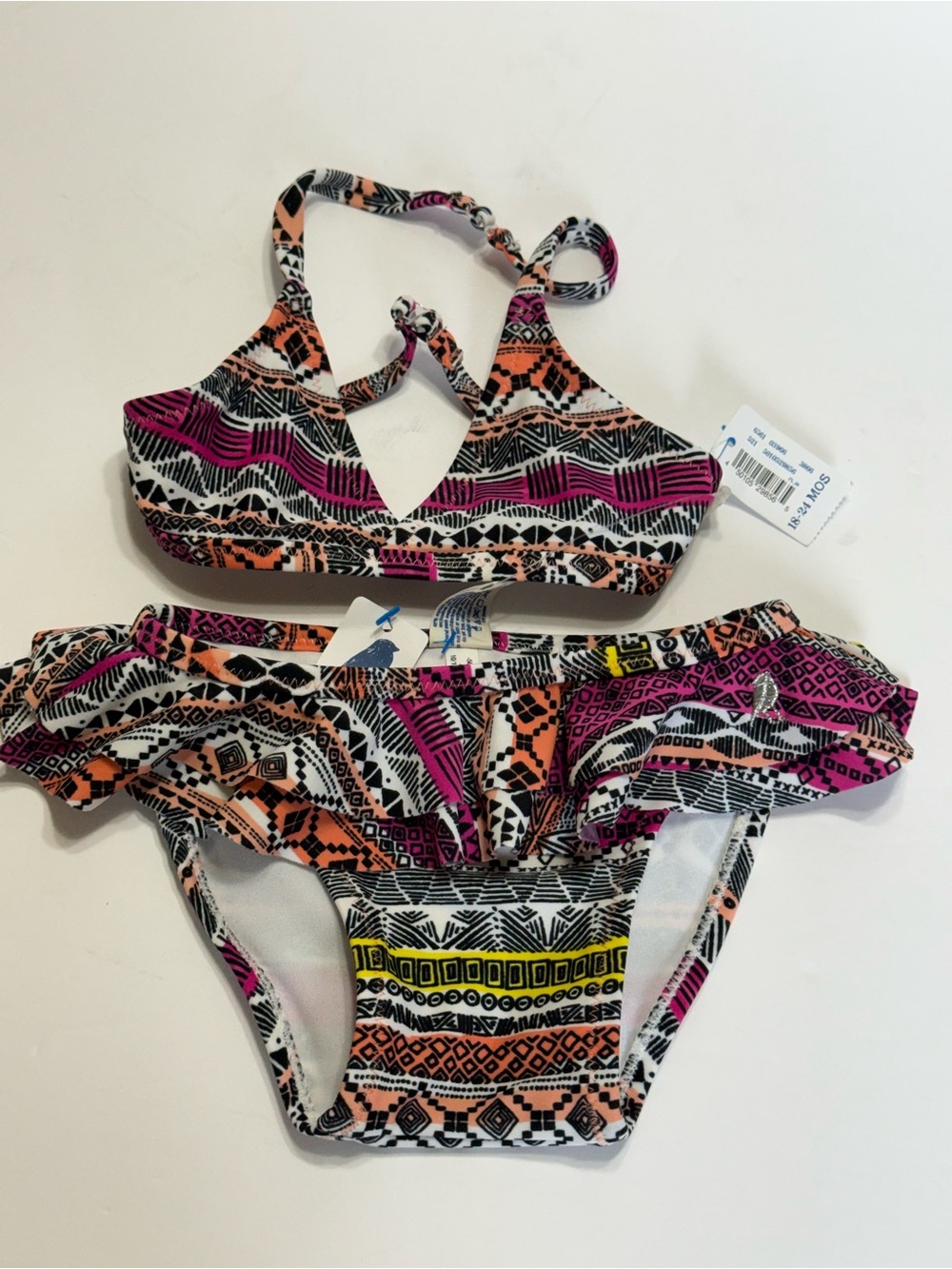 Baby Girls Multicolor Tribal Print Two-Piece Bikini Swim Set Sz 18-24 months